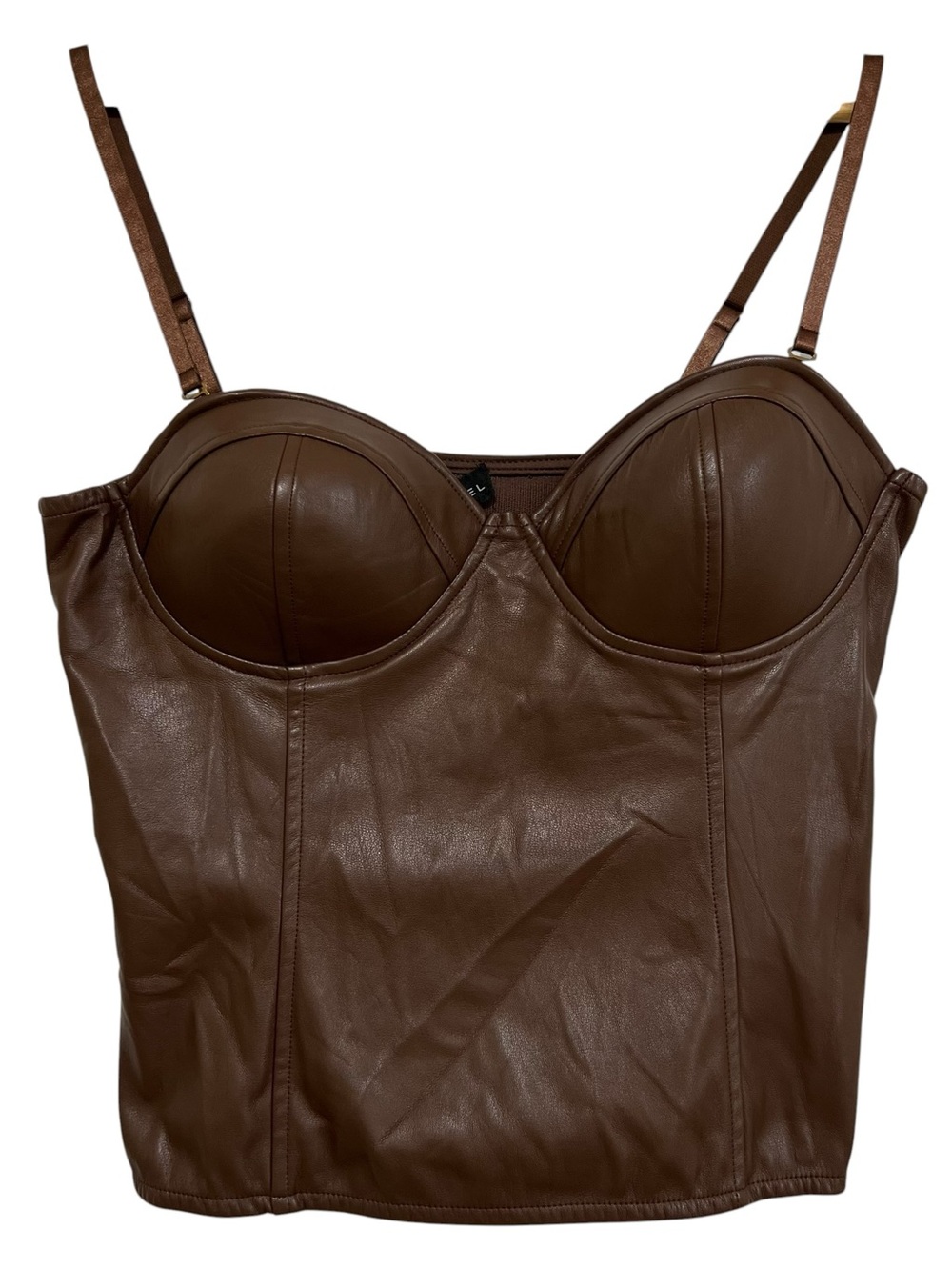 NEW JLuxlabel Faux Leather Dark Brown Corset Bustier Top Size XL